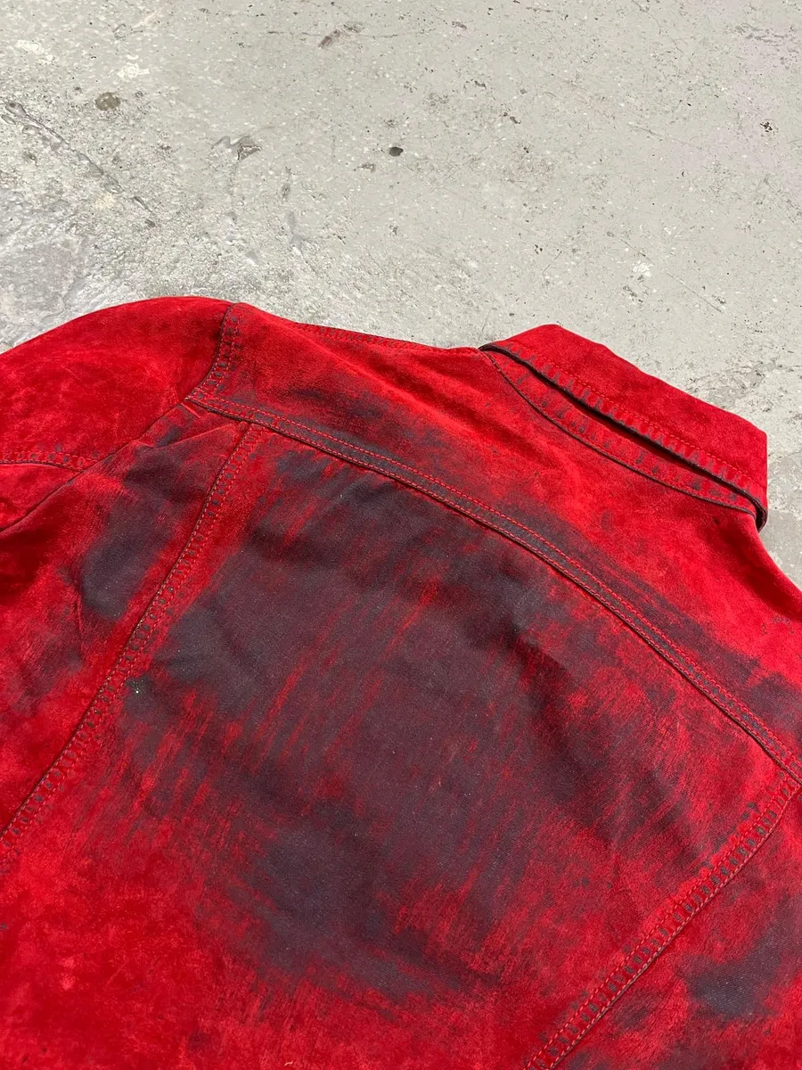 2000s Plein Sud Red Blood Velvet Shadow Jacket - Image 11