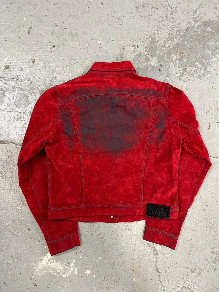 2000s Plein Sud Red Blood Velvet Shadow Jacket - Image 5