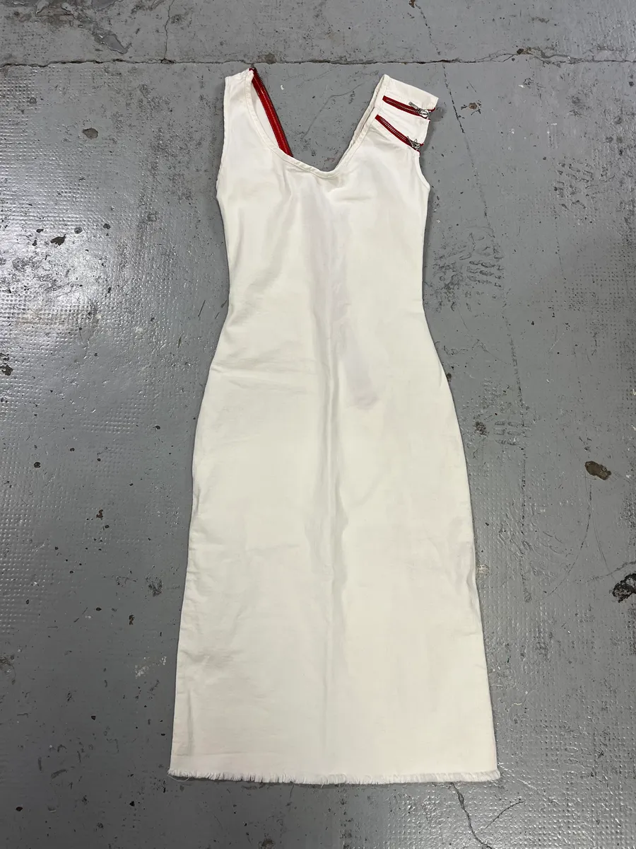 2000s Plein Sud Red Zip White Dress - Image 3