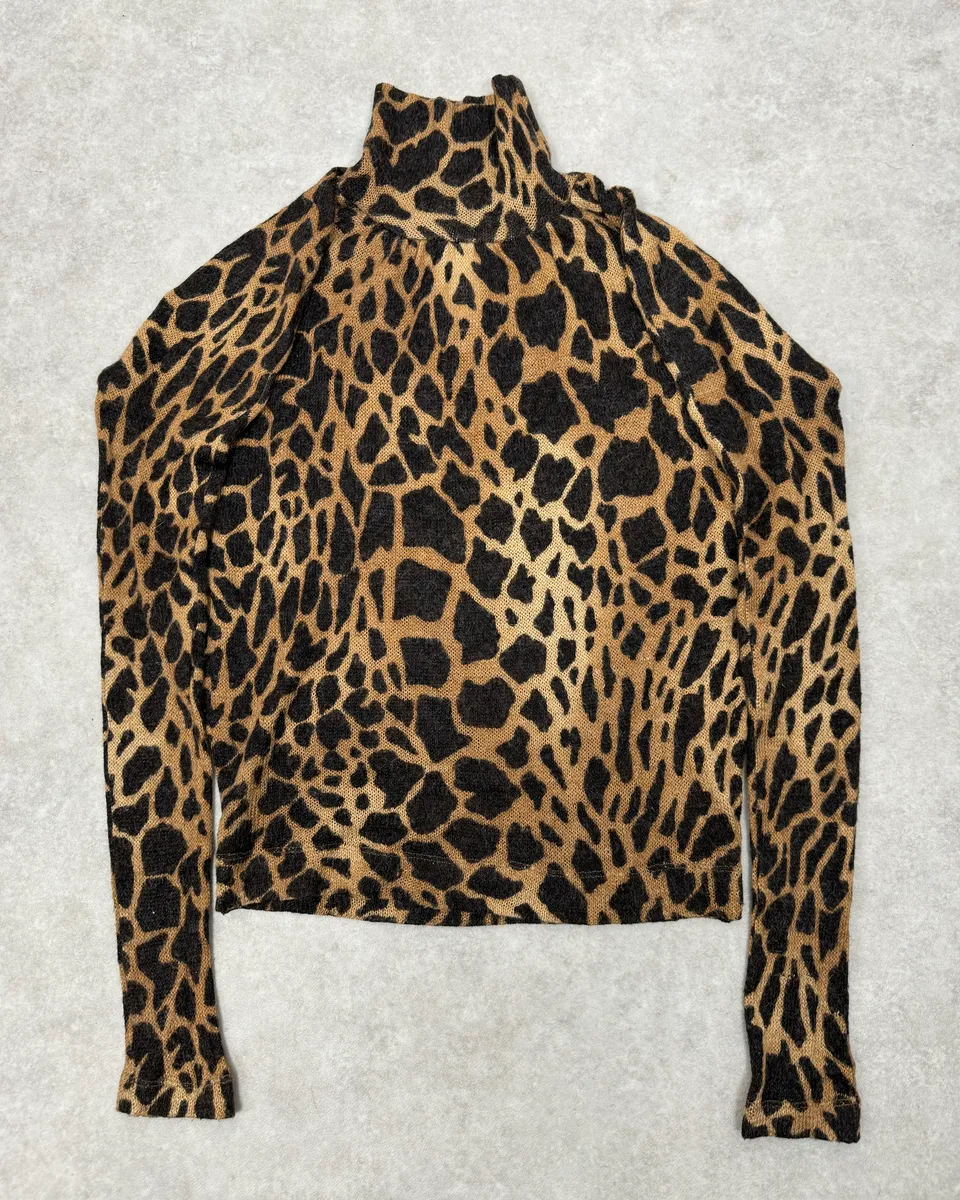 2000s Plein Sud Vulcano Leopard Effect Turtleneck Longsleeves Top