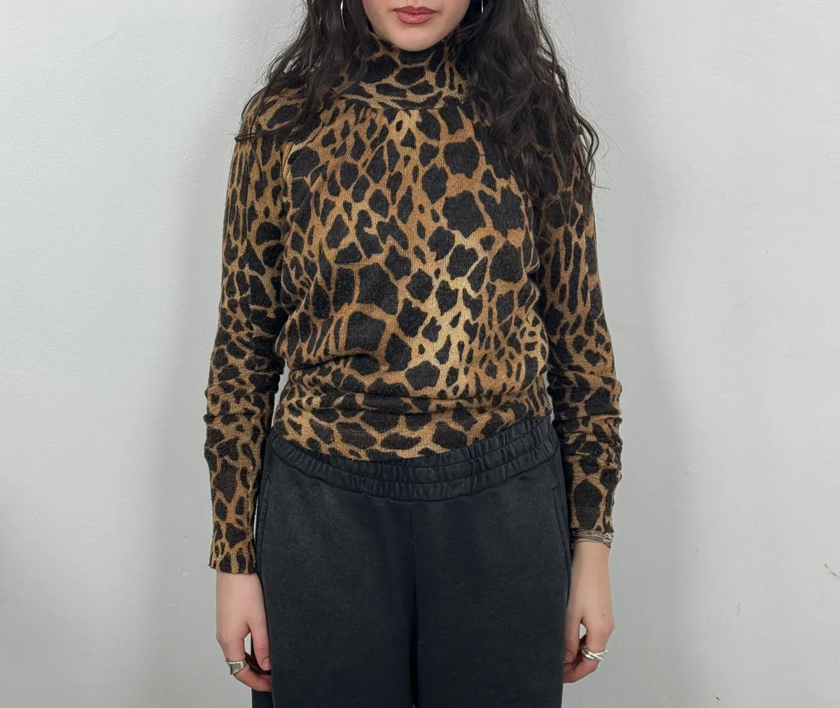 2000s Plein Sud Vulcano Leopard Effect Turtleneck Longsleeves Top - Image 2