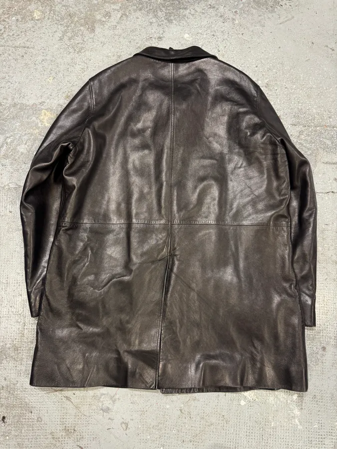 2000s Prada Adonis Hasselt Deep Brown Classy Long Leather Jacket - Image 7