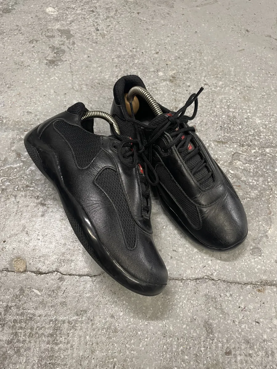 2000s Prada America's Cup Black Leather Low Sneakers - Image 4