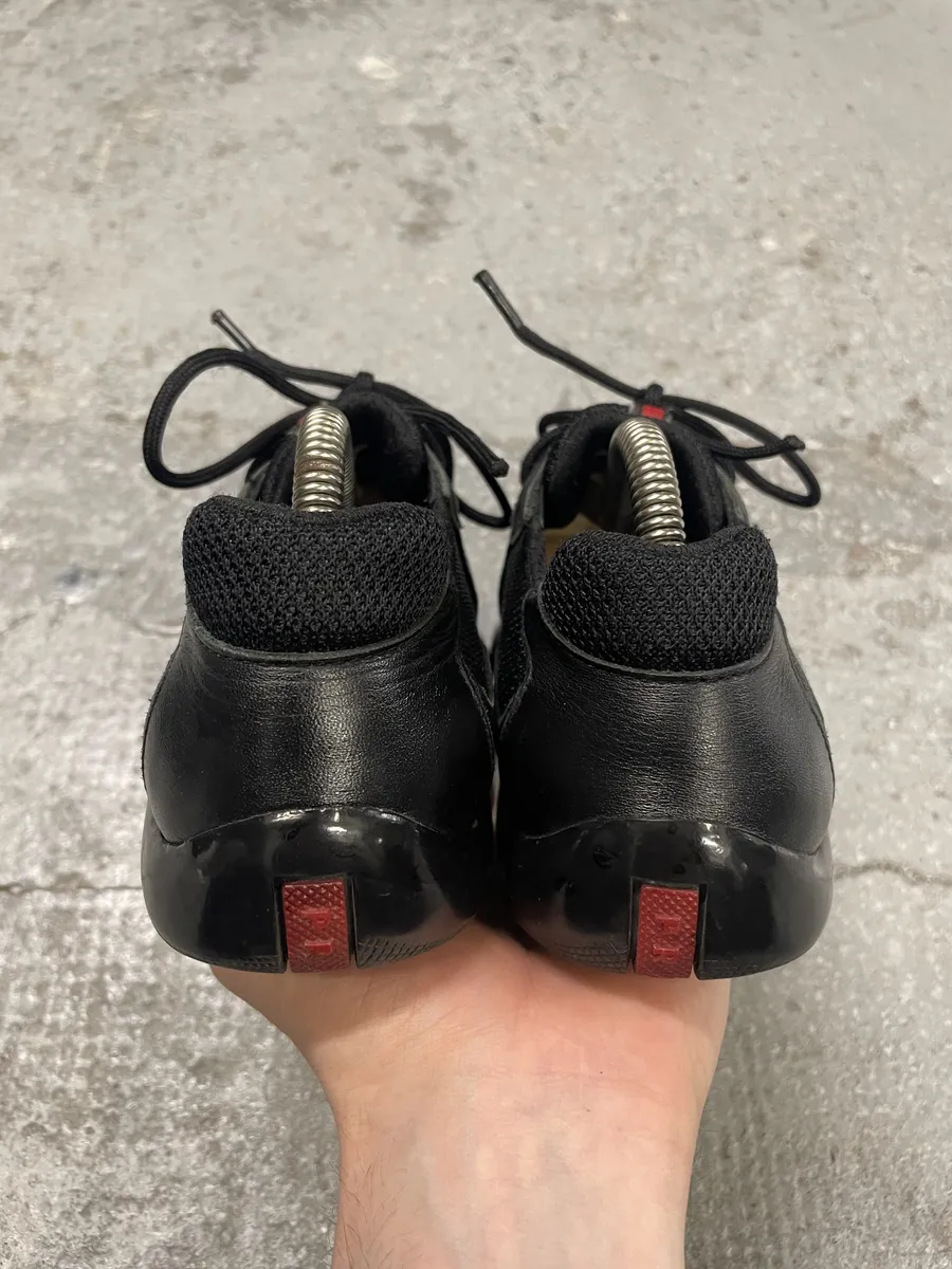 2000s Prada America's Cup Black Leather Low Sneakers - Image 6