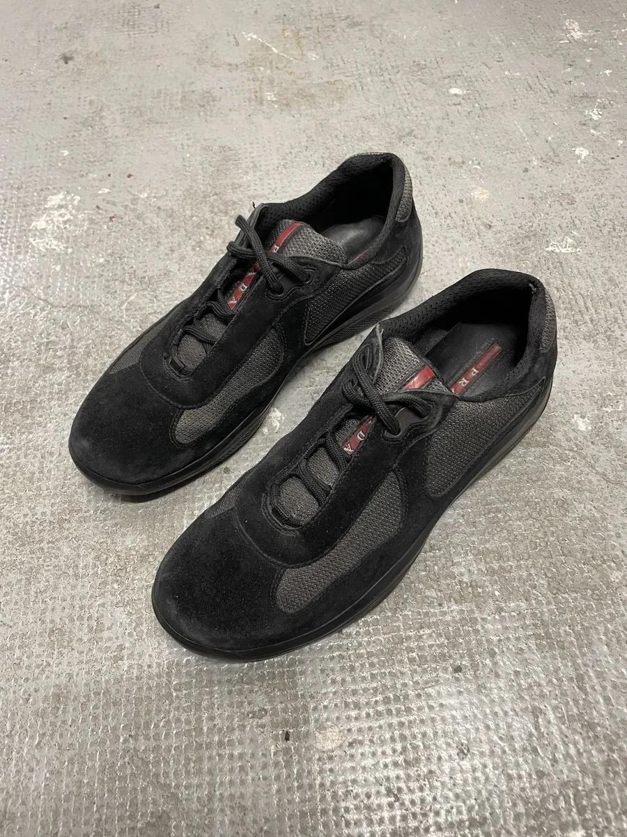 2000s Prada America's Cup Black Suede Grey Hybrid Shoes - Image 2
