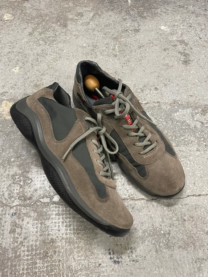 2000s Prada America’s Cup Olive Green Low Shoes - Image 5