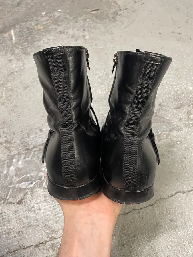 2000s Prada Ankle Black Strap Leather Boots - Image 9