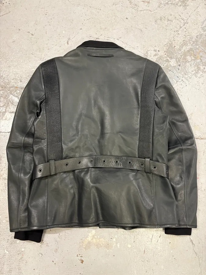 2000s Prada Asymmetrical Black Leather Jacket - Image 7