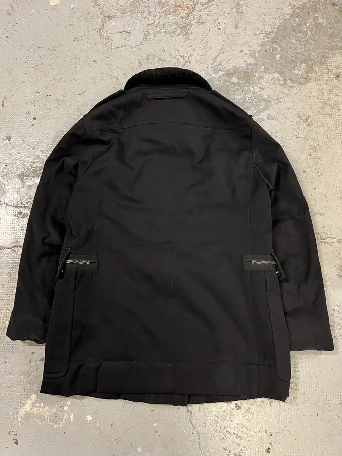 2000s Prada Aviator Black Shearling Long Jacket - Image 7