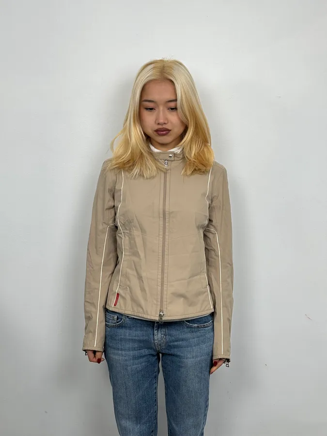 2000s Prada Beige Biker Nylon Jacket - Image 2