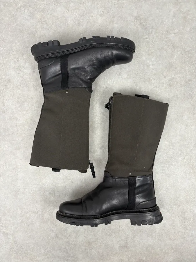 2000s Prada Beige & Black Leather High Boots - Image 5