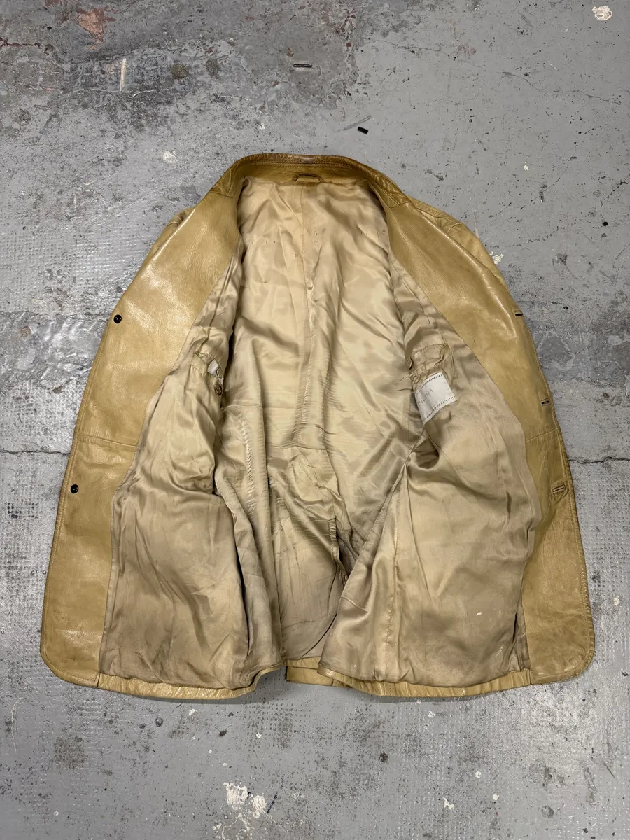 2000s Prada Beige Eroded Leather Blazer Jacket - Image 10