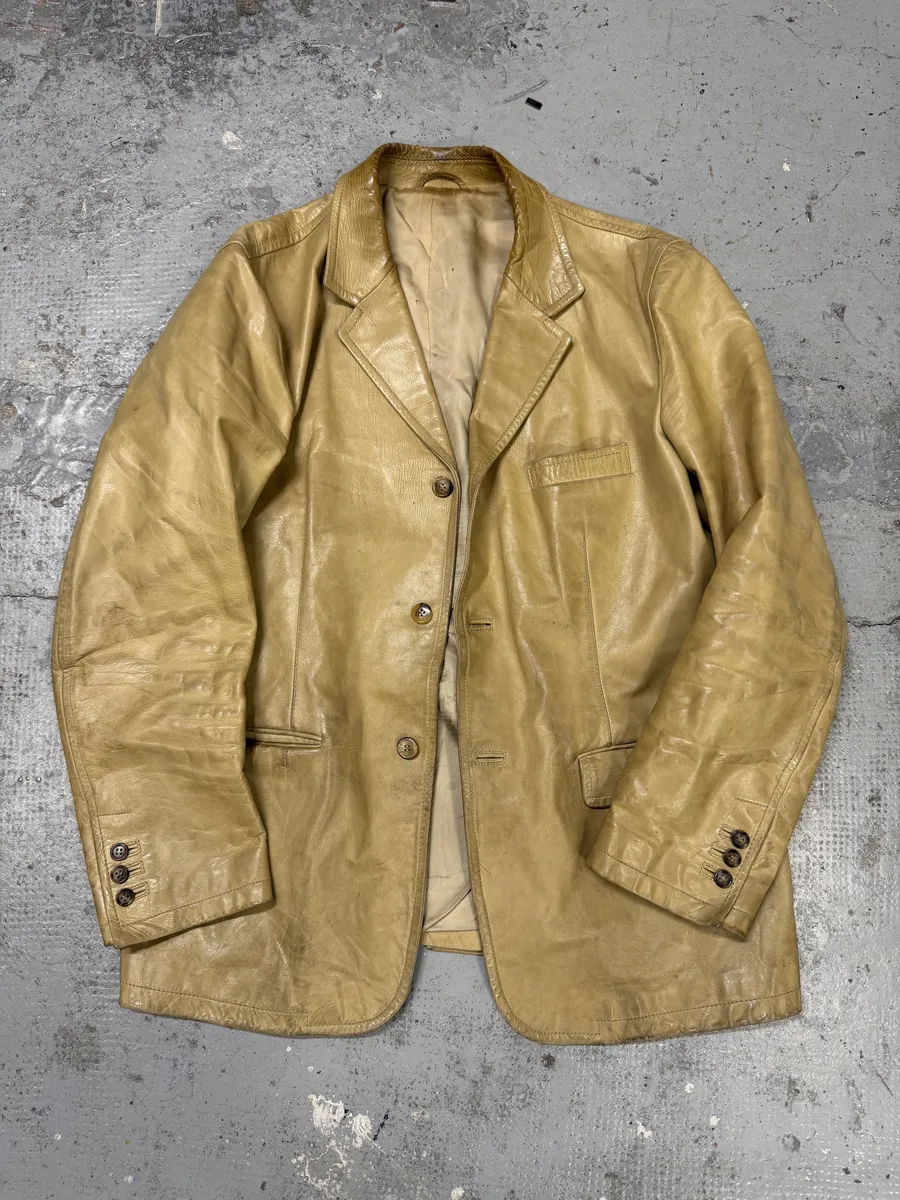 2000s Prada Beige Eroded Leather Blazer Jacket - Image 5