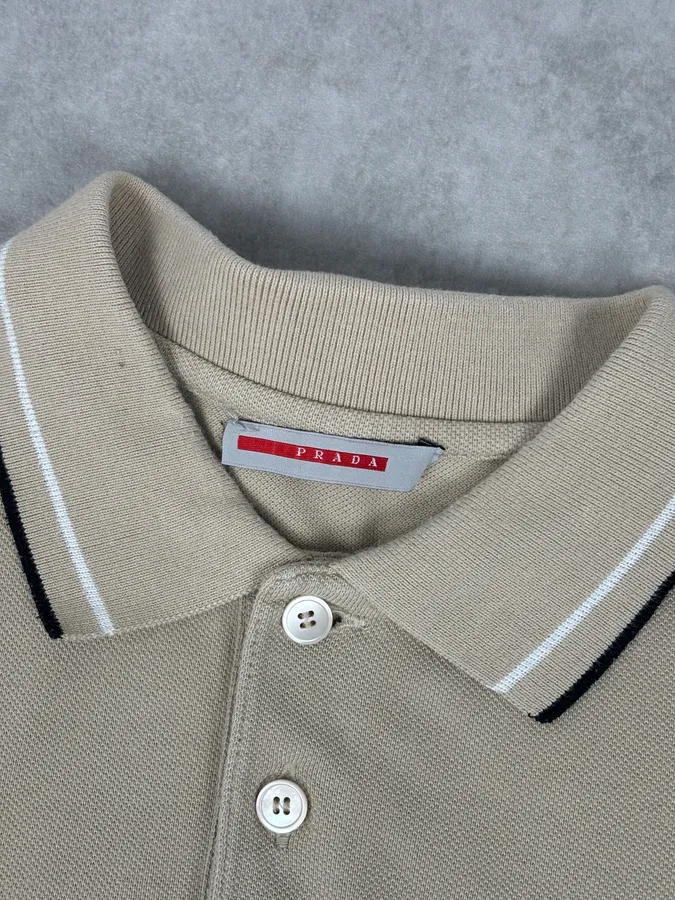2000s Prada Beige Linea Rossa Contrast Trim Polo - Image 5