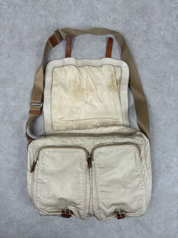 2000s Prada Beige Python Leather Messenger Bag - Image 10