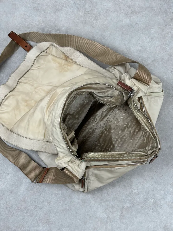 2000s Prada Beige Python Leather Messenger Bag - Image 12