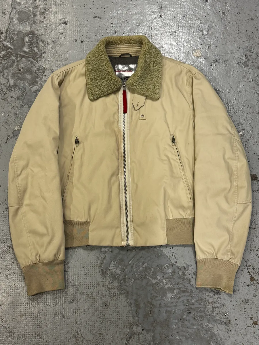 2000s Prada Beige Sherpa Collar Aviator Jacket