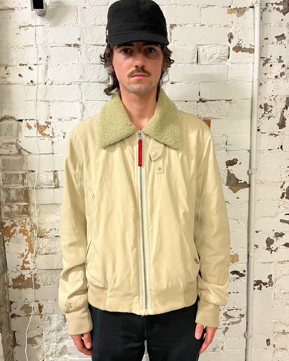 2000s Prada Beige Sherpa Collar Aviator Jacket - Image 3