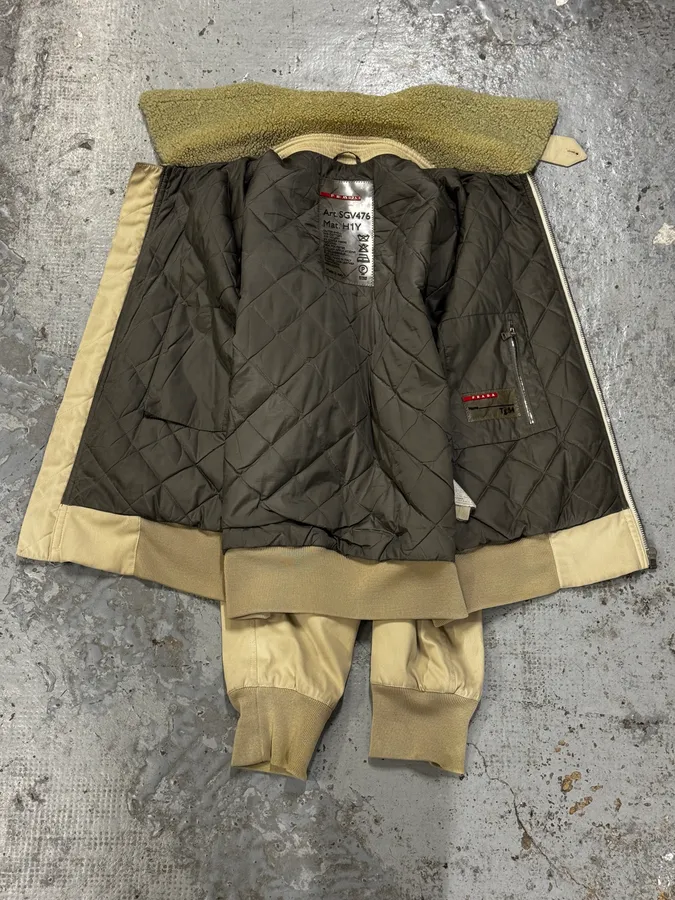 2000s Prada Beige Sherpa Collar Aviator Jacket - Image 8