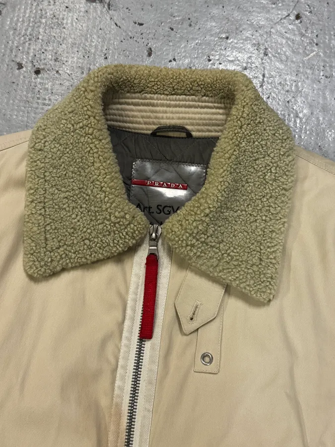 2000s Prada Beige Sherpa Collar Aviator Jacket - Image 9