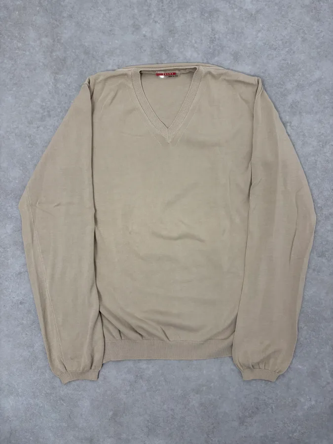 2000s Prada Beige V-Neck Sweater - Image 3