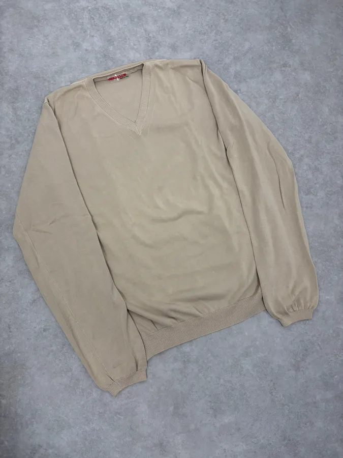 2000s Prada Beige V-Neck Sweater - Image 4