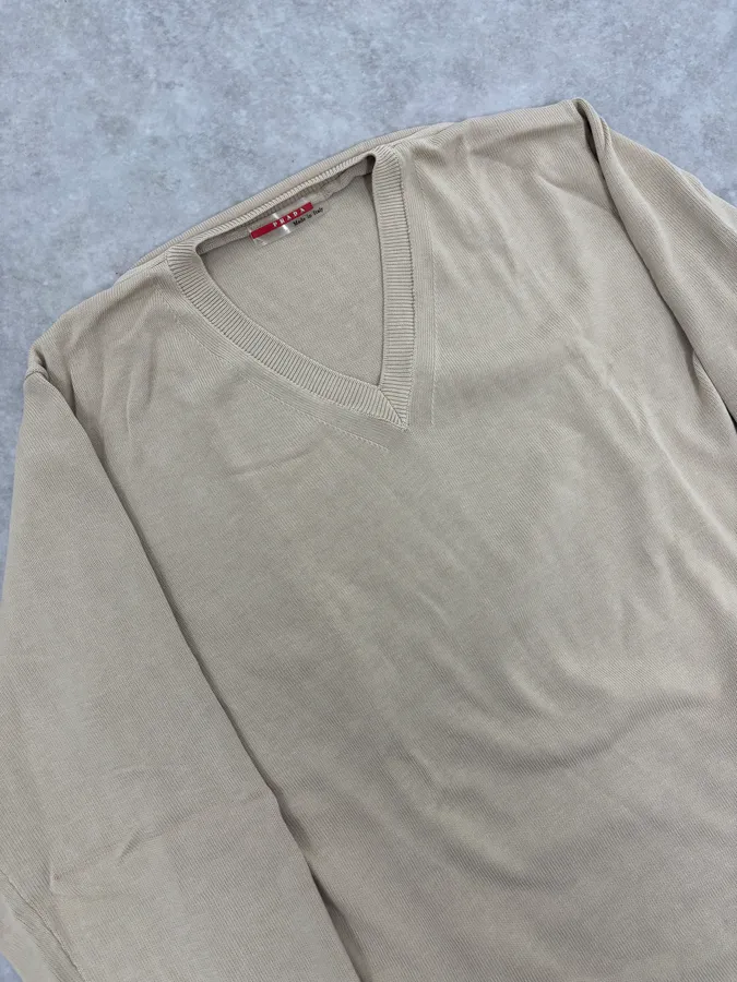 2000s Prada Beige V-Neck Sweater - Image 5