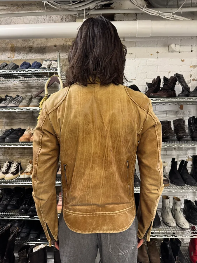 2000s Prada Biker Aged Brown Leather Jacket - Image 4