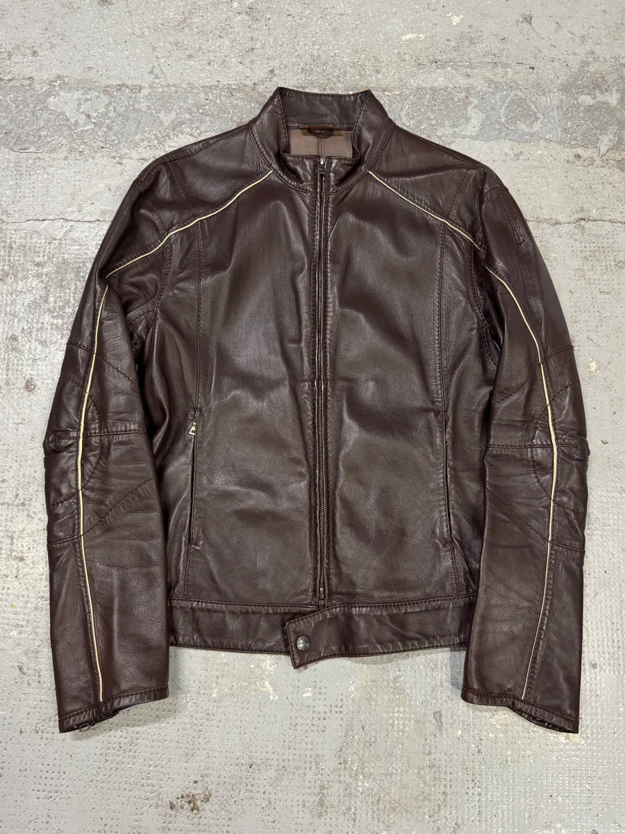 2000s Prada Biker Brown Leather Jacket