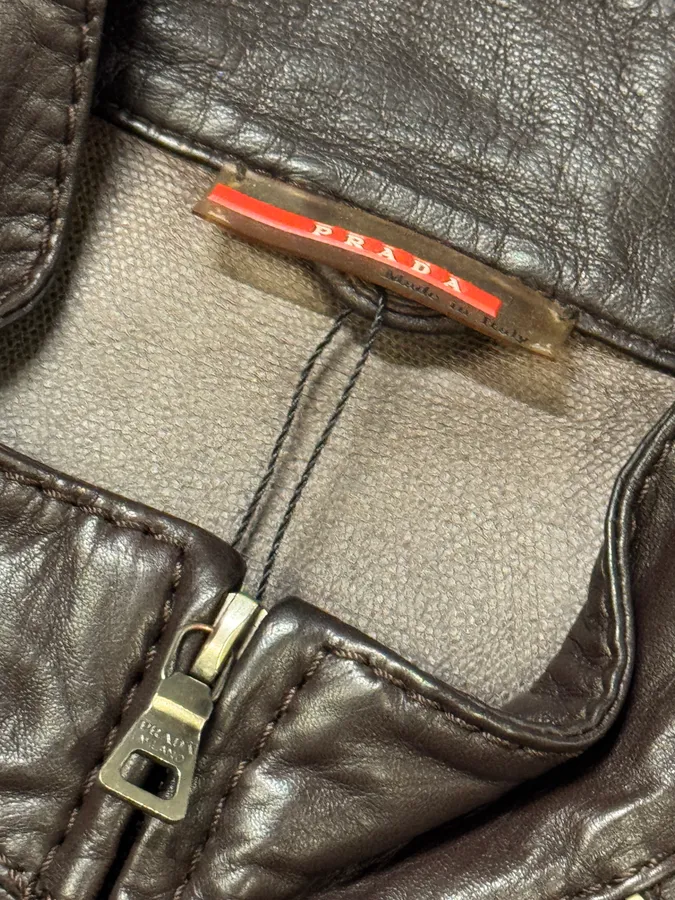 2000s Prada Biker Brown Leather Jacket - Image 10