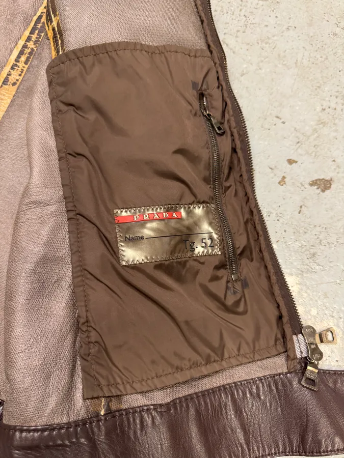 2000s Prada Biker Brown Leather Jacket - Image 11