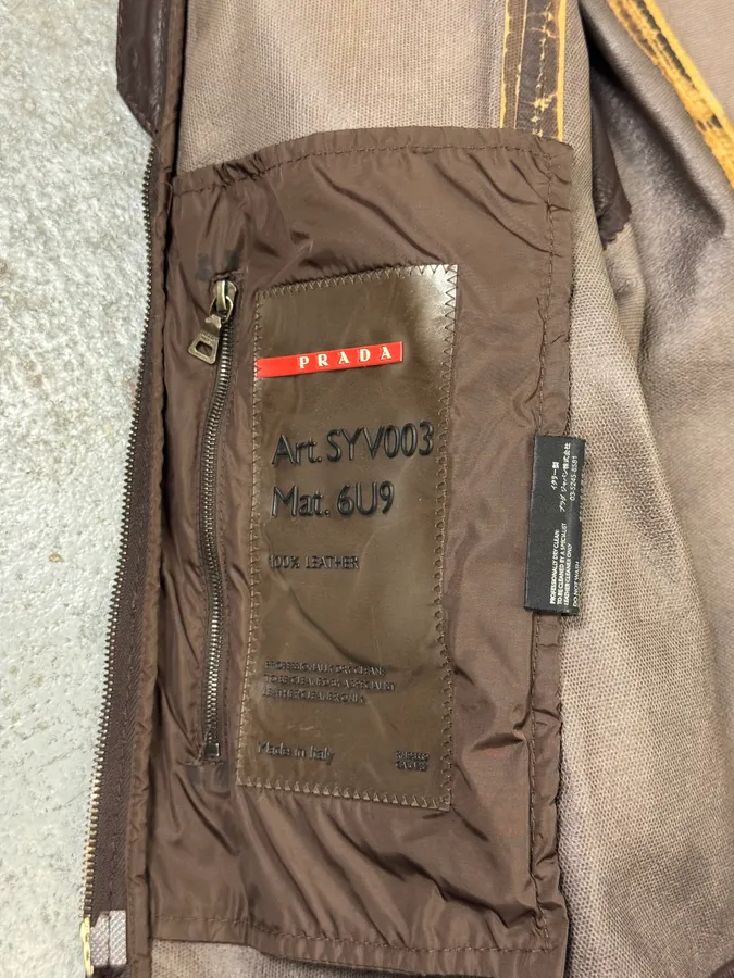2000s Prada Biker Brown Leather Jacket - Image 12