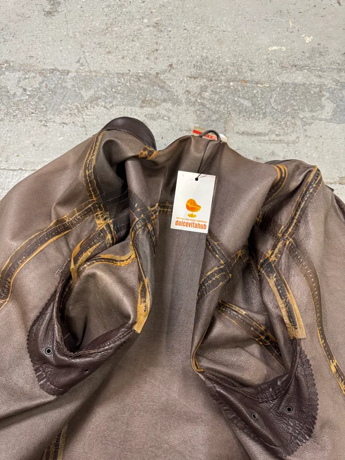 2000s Prada Biker Brown Leather Jacket - Image 13