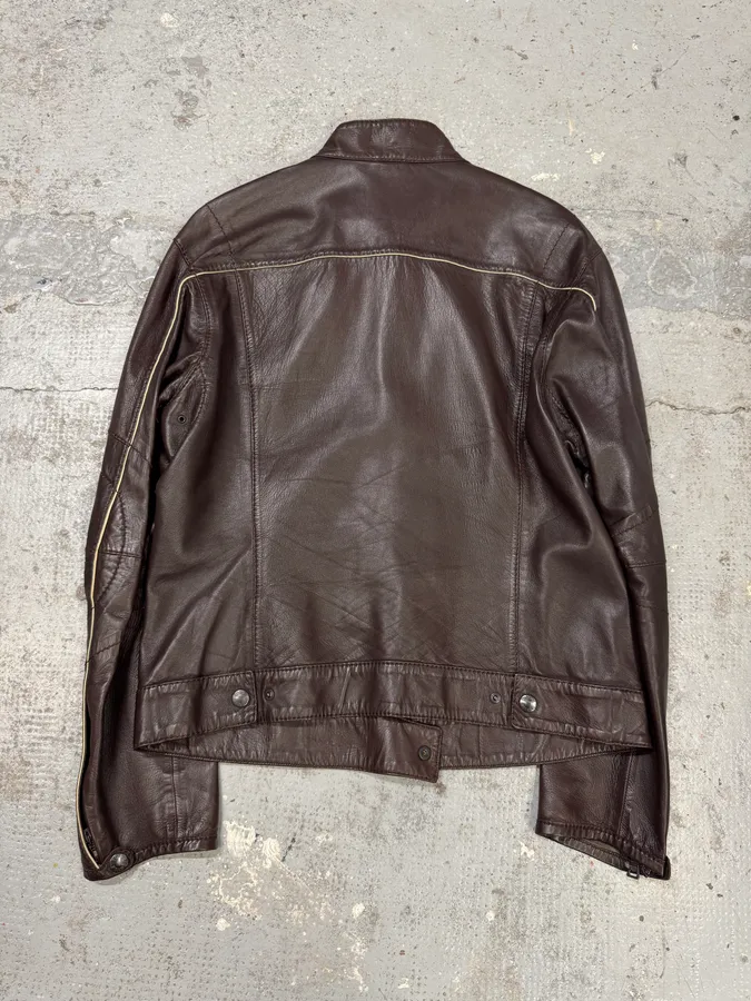 2000s Prada Biker Brown Leather Jacket - Image 5