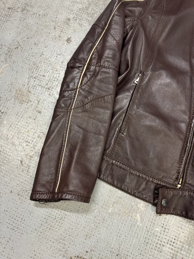 2000s Prada Biker Brown Leather Jacket - Image 6