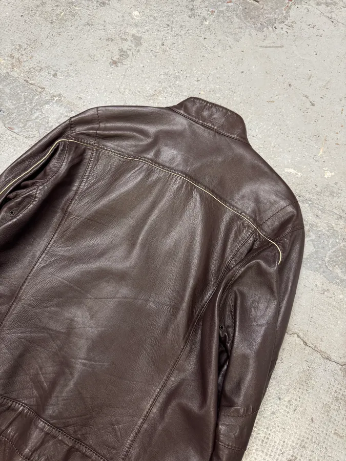 2000s Prada Biker Brown Leather Jacket - Image 8