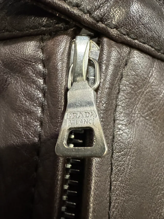 2000s Prada Biker Brown Leather Jacket - Image 10