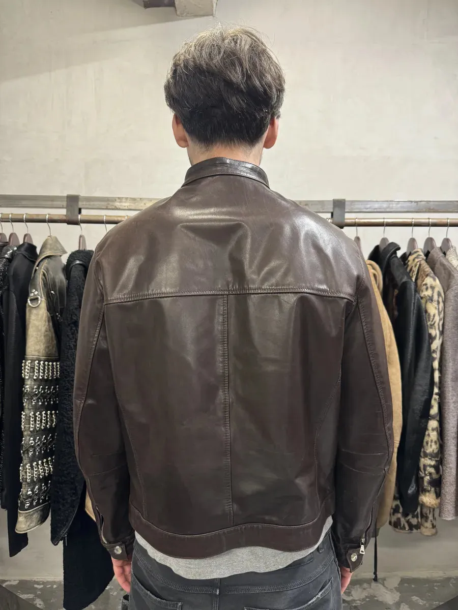 2000s Prada Biker Brown Leather Jacket - Image 13