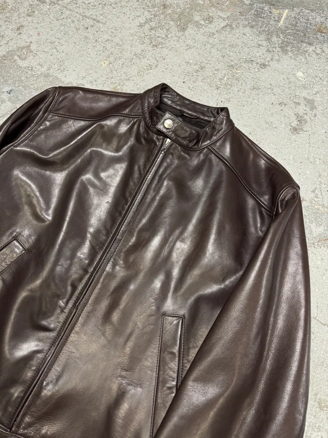 2000s Prada Biker Brown Leather Jacket - Image 4