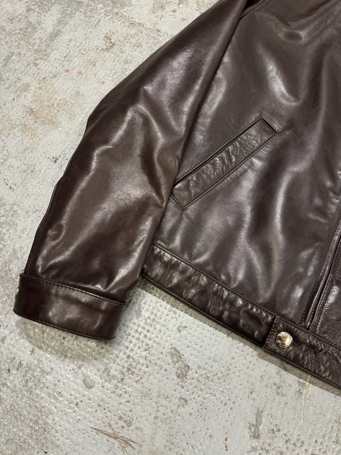 2000s Prada Biker Brown Leather Jacket - Image 5