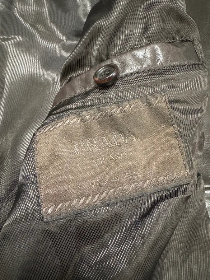 2000s Prada Biker Brown Leather Jacket - Image 9