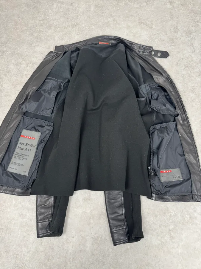 2000s Prada Biker Hybrid Leather Jacket - Image 6