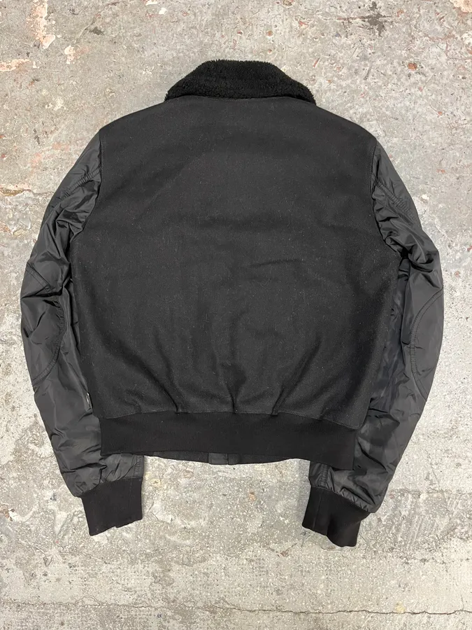 2000s Prada Black Aviator Cozy Bomber Wool Nylon Jacket - Image 8