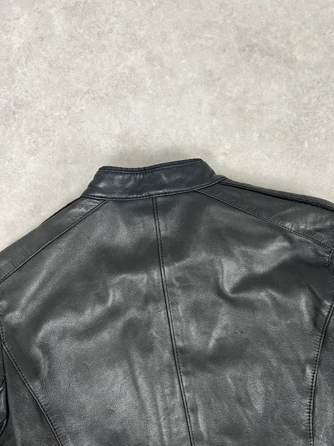 2000s Prada Black Biker Leather Jacket - Image 6