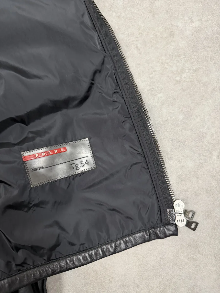 2000s Prada Black Biker Leather Laced Jacket - Image 13