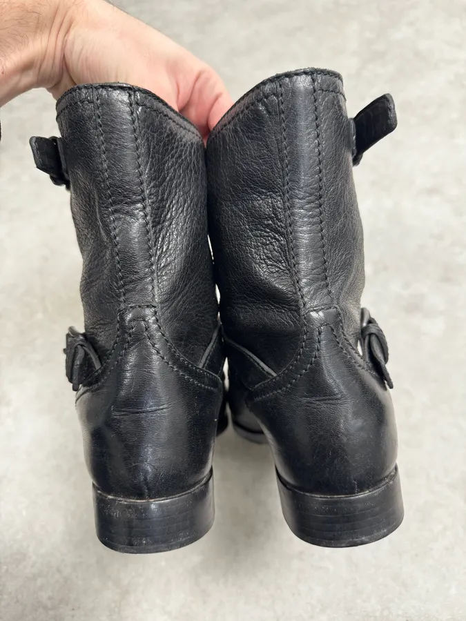 2000s Prada Black Buckle Leather Grained Boots - Image 6