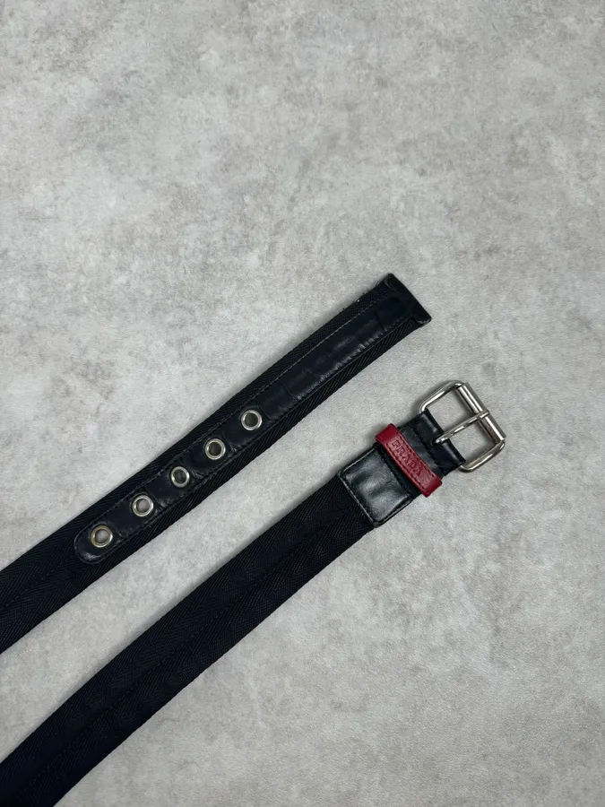 2000s Prada Black Canvas & Leather Belt - Image 3