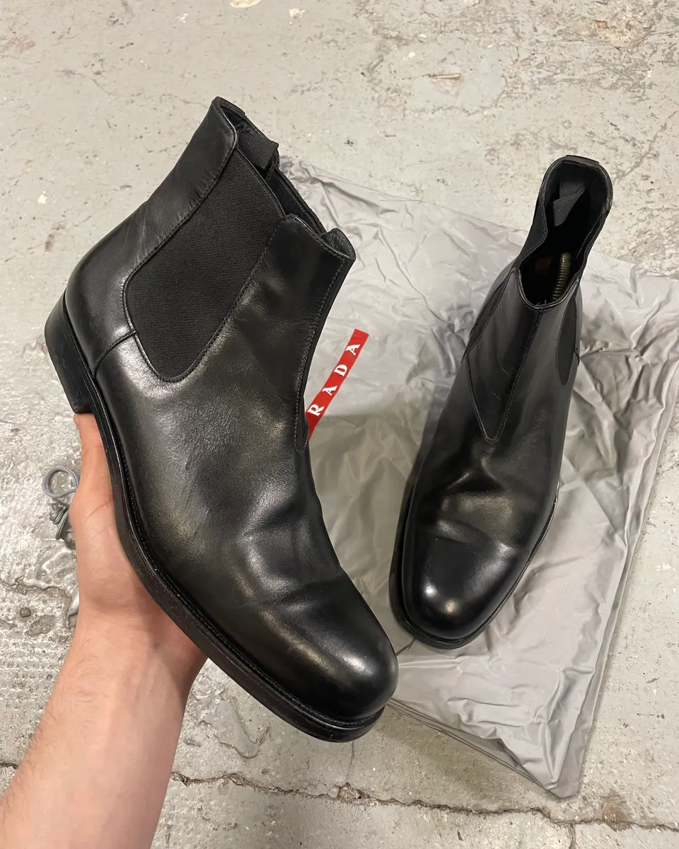 2000s Prada Black Chelsea Leather Boots