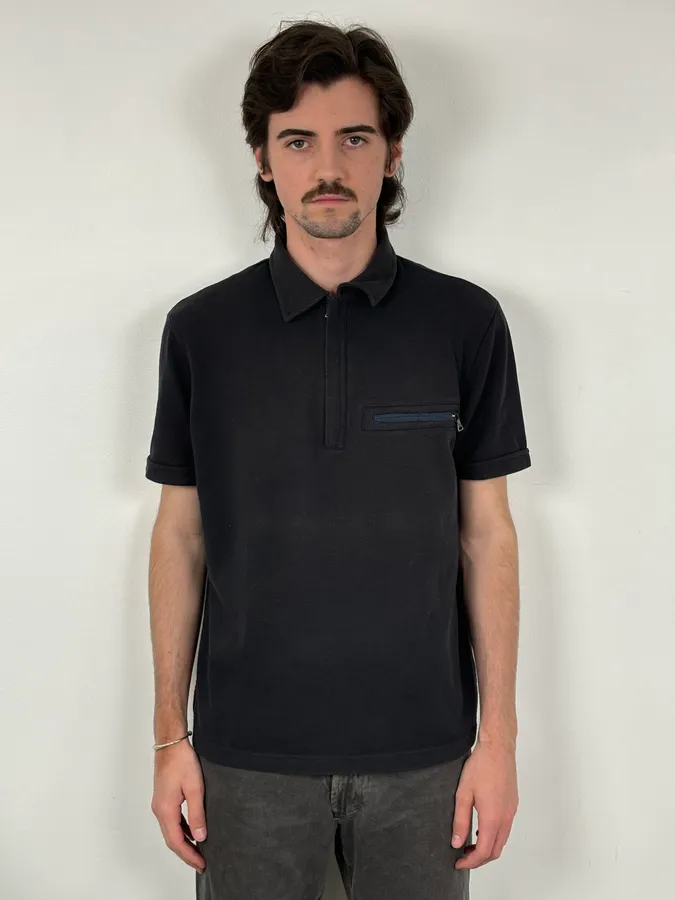 2000s Prada Black Contrast Trim Polo Shirt - Image 2