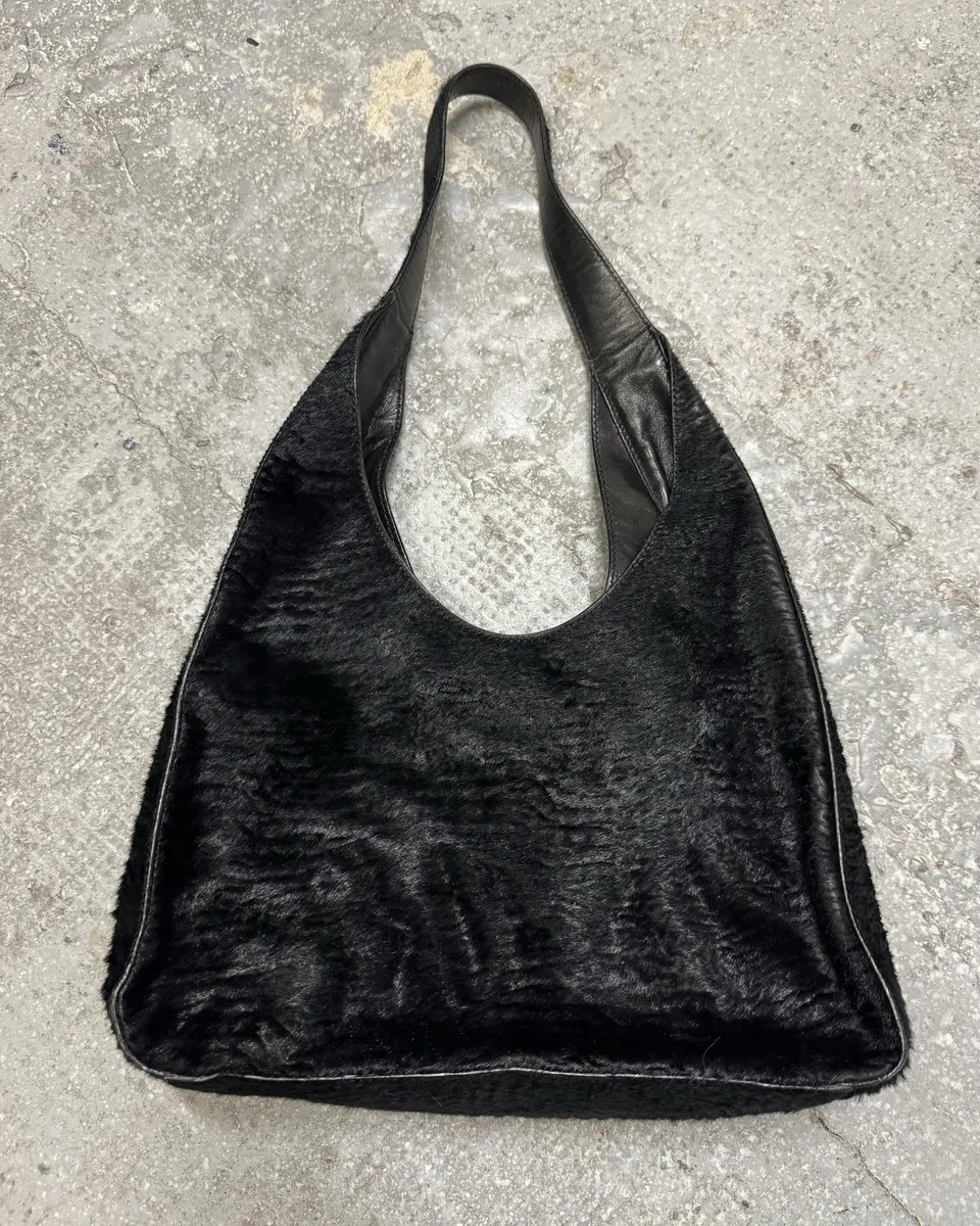 2000s Prada Black Goat Plissed Fur Bag